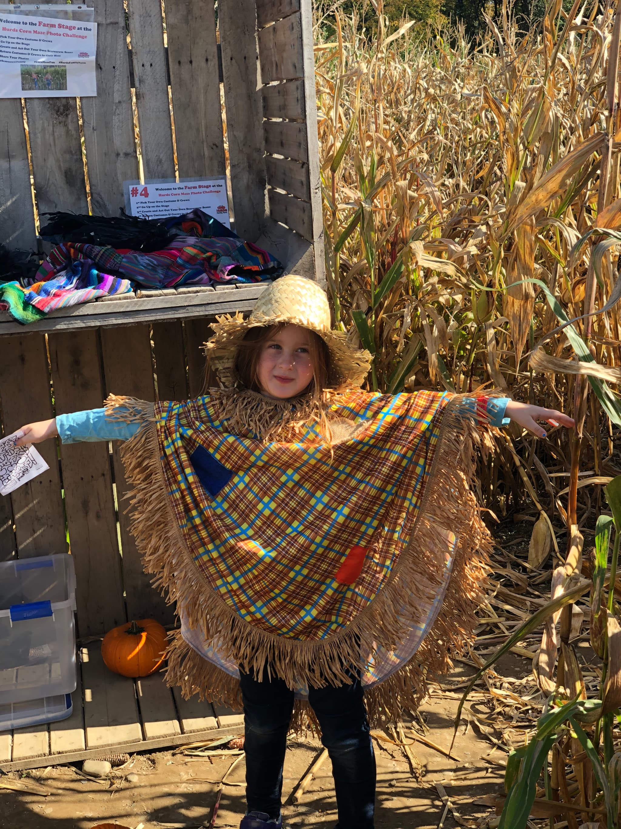 Maddie dressed in a scarecrow costume for Halloween
